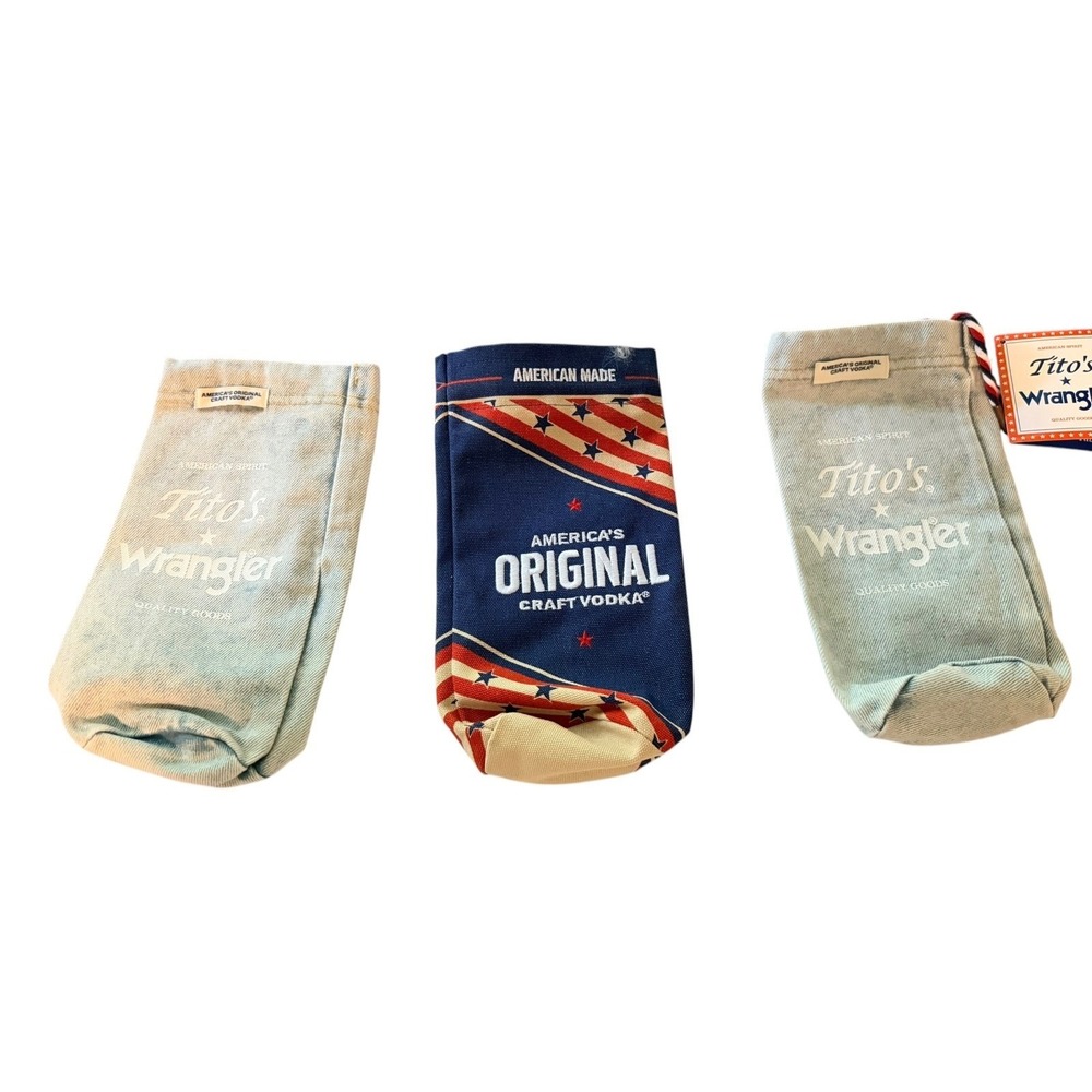 Tito's Wrangler Bottle Bag Set Unisex OS Blue Americana Denim Canvas 3pc